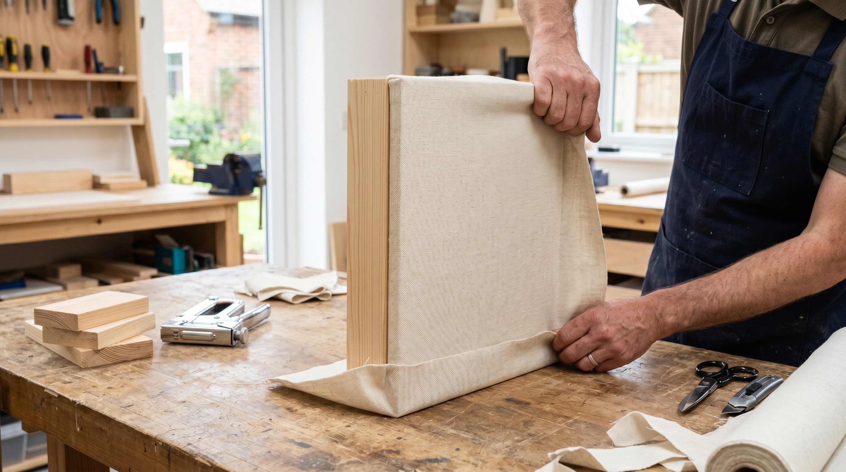 UK craftsperson hand-finishing an acoustic panel in our British workshop